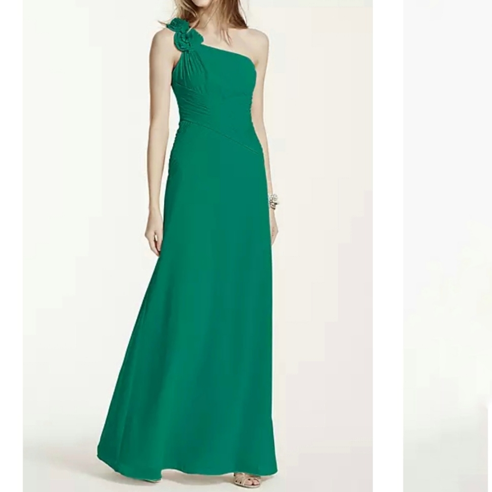 David's Bridal Floral Detailed One Shoulder Chiffon Dress